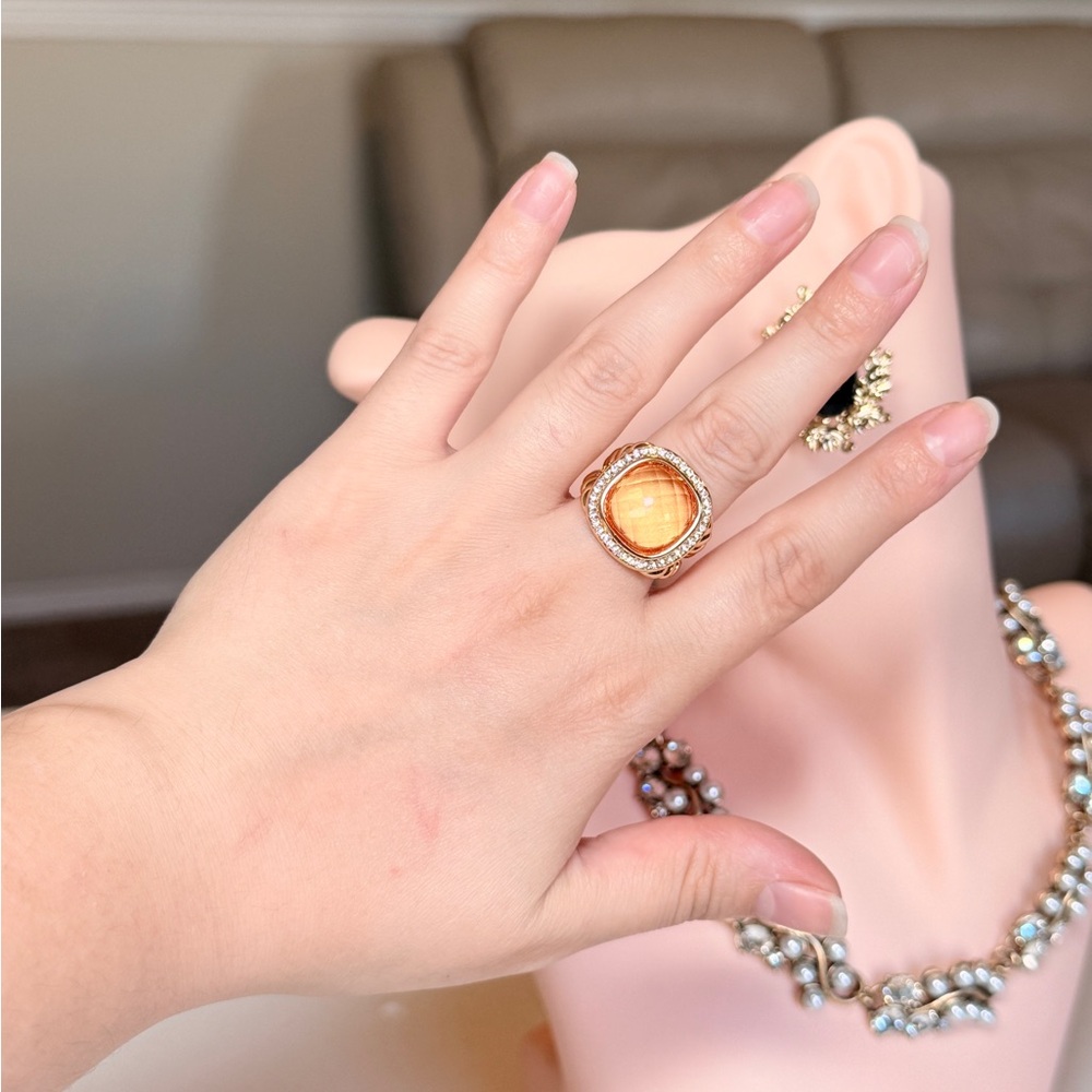 Gold Citrine Halo Cocktail Ring - Picture 11 of 11
